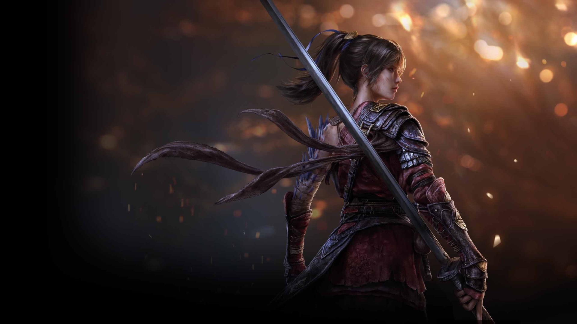 Wuchang holds her sword behind her back