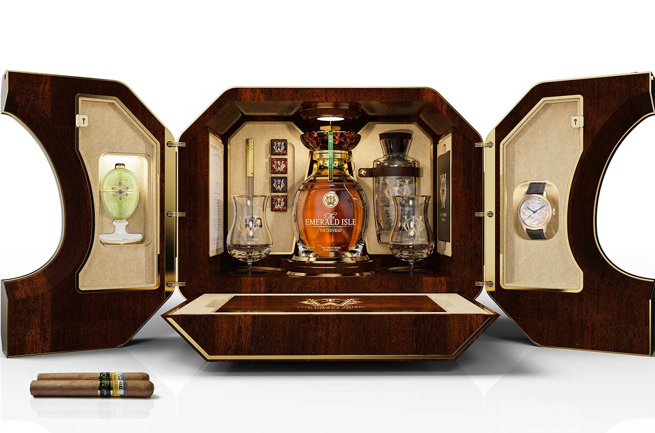 Irish whiskey and Faberg&eacute; collaboration: The Emerald Isle Collection case.