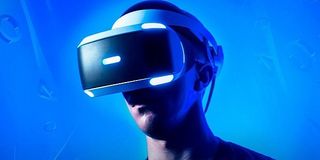 A guy wearing a PSVR helmet from a Sony promotional video.