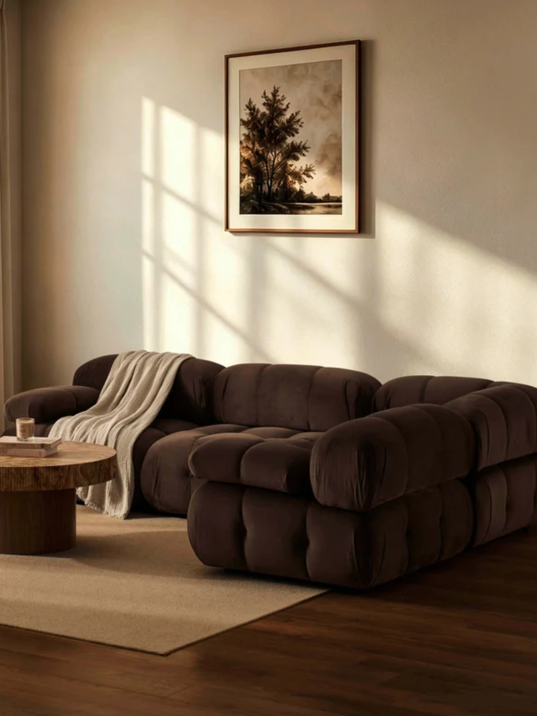A brown l-shaped sofa from DUSK
