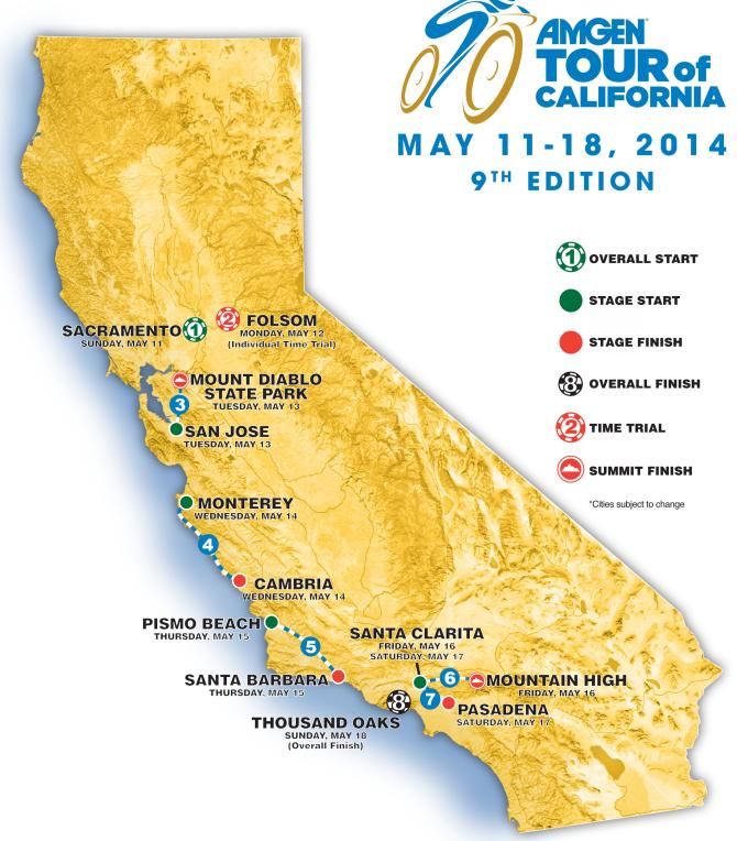 The 2014 Amgen Tour of California route map