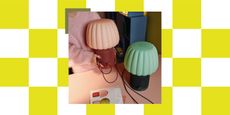 IKEA KULGLASS Bluetooth speaker lamp, red brown/pink