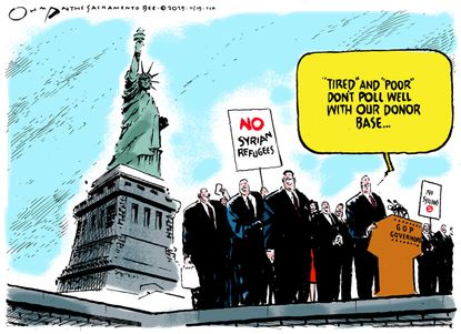 Political cartoon U.S. GOP Governors Refugees Polls