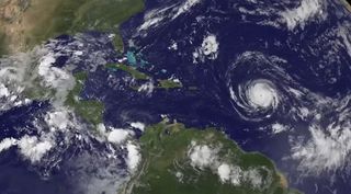 Still from Space.com Video Showing the formation of the early September 2017 hurricanes in the Atlantic Ocean.