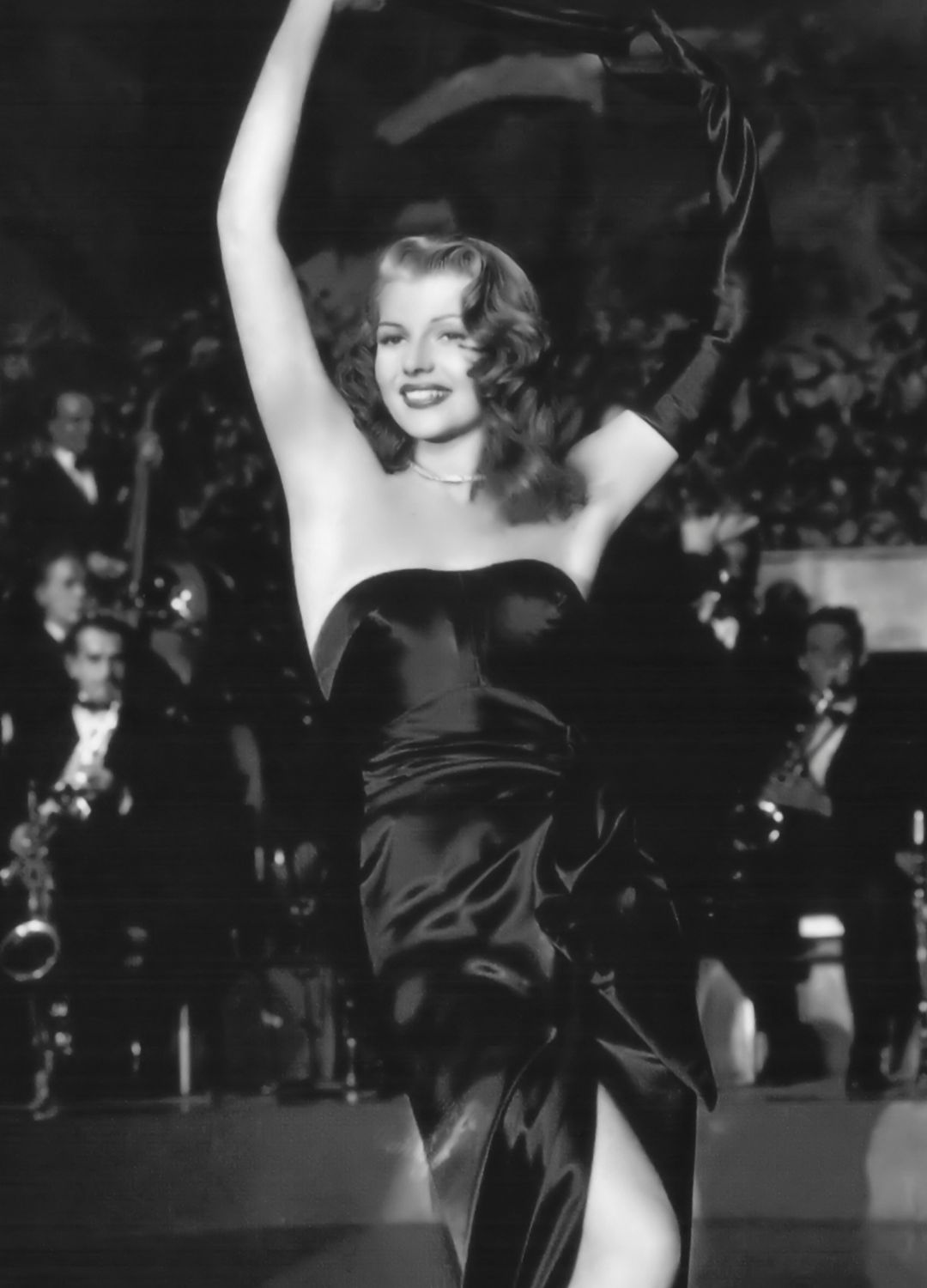 American actress Rita Hayworth on the set of Gilda by Hungarian director Charles Vidor.