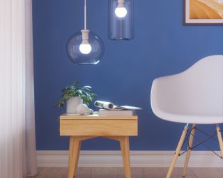 Smart bulb pictured above a side table