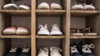 Shoes in cubby storage