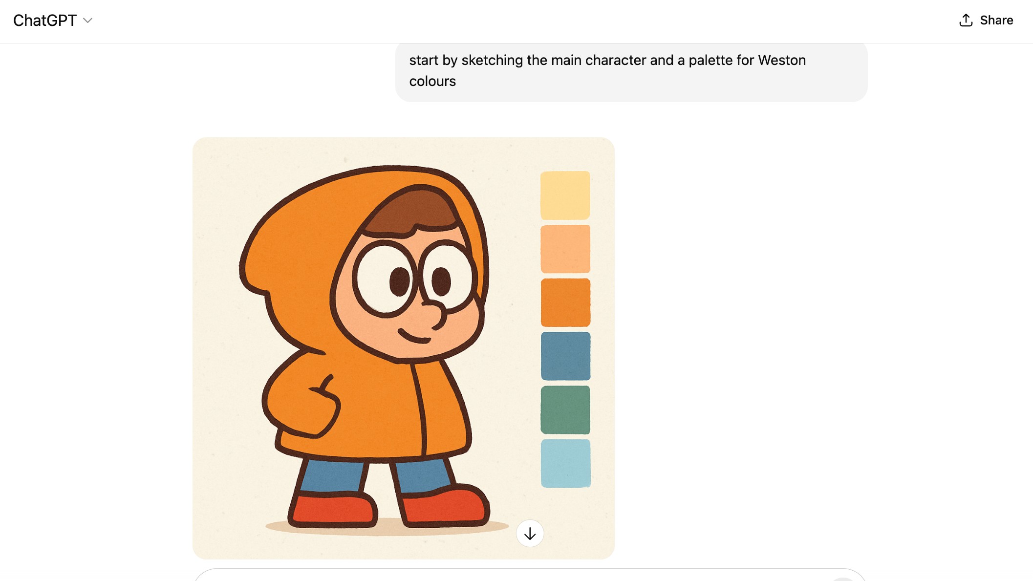 Cartoon character of boy in an orange hoodie, in the ChatGPT interface