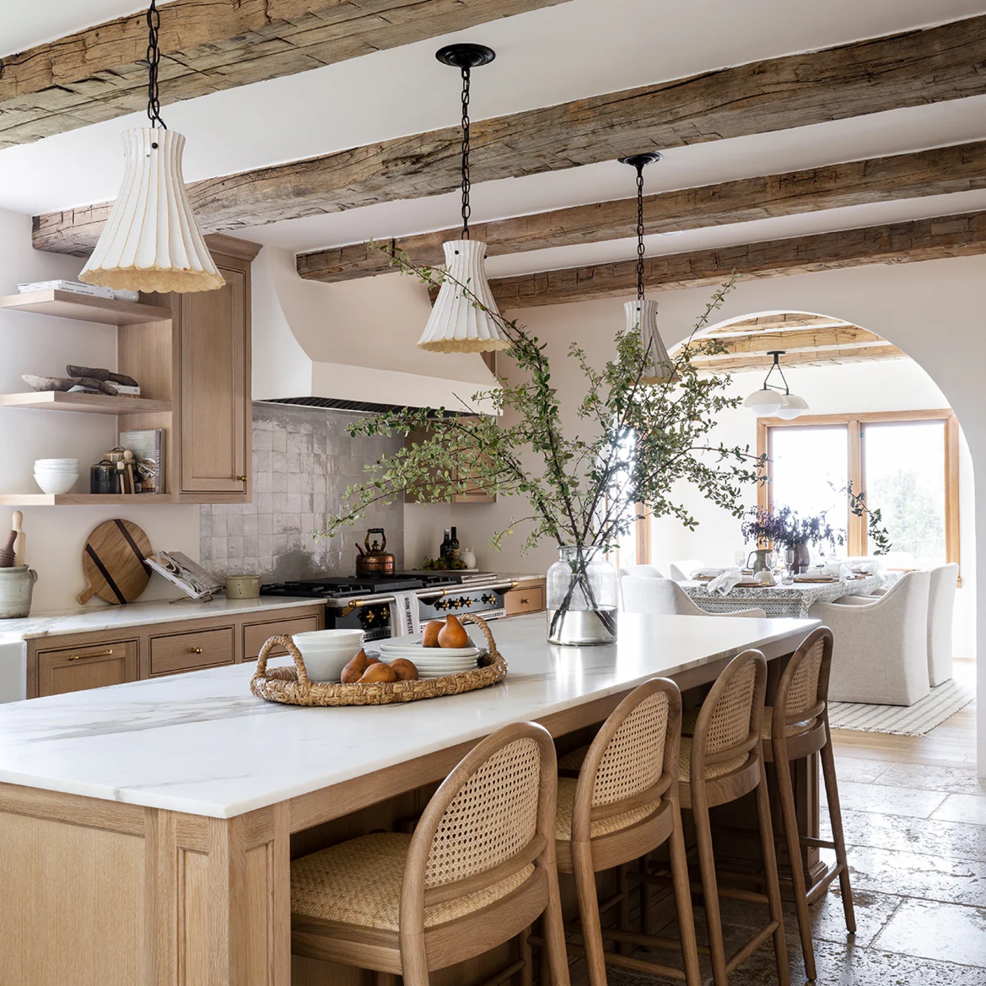 fluted white pendants over kitchen island by McGee &amp;amp; Co