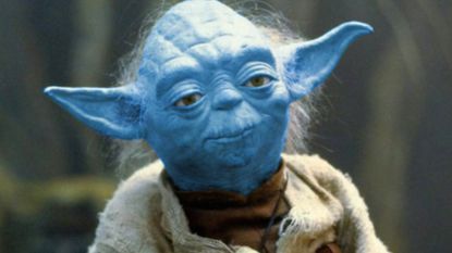 Yoda in The Empire Strikes Back with his skin edited from green to blue