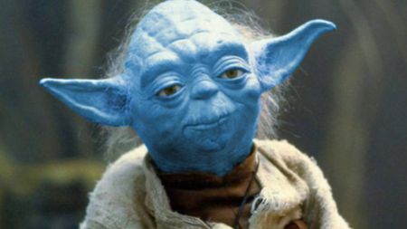 Yoda in The Empire Strikes Back with his skin edited from green to blue