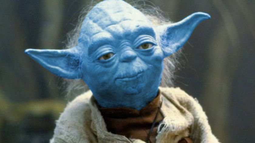 Yoda in The Empire Strikes Back with his skin edited from green to blue