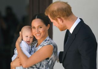 Prince Harry, Duke of Sussex, Meghan, Duchess of Sussex and their baby son Archie Mountbatten-Windsor meet Archbishop Desmond Tutu and his daughter Thandeka Tutu-Gxashe at the Desmond & Leah Tutu Legacy Foundation during their royal tour of South Africa on September 25, 2019 in Cape Town, South Africa