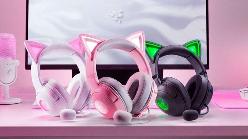 Razer Kraken Kitty V2 BT collection in a pink setup, showing new white colorway