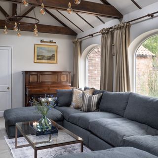 sitting room with beamed roof