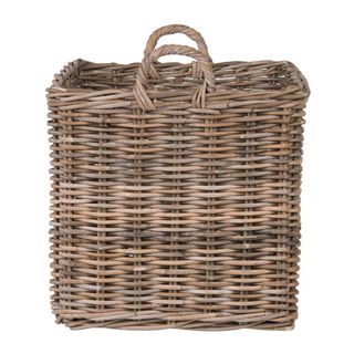 A square woven basket with handles