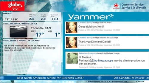 Air Canada&#039;s Digital Signage Network with Yammerfall Feed, Powered by X2O Media