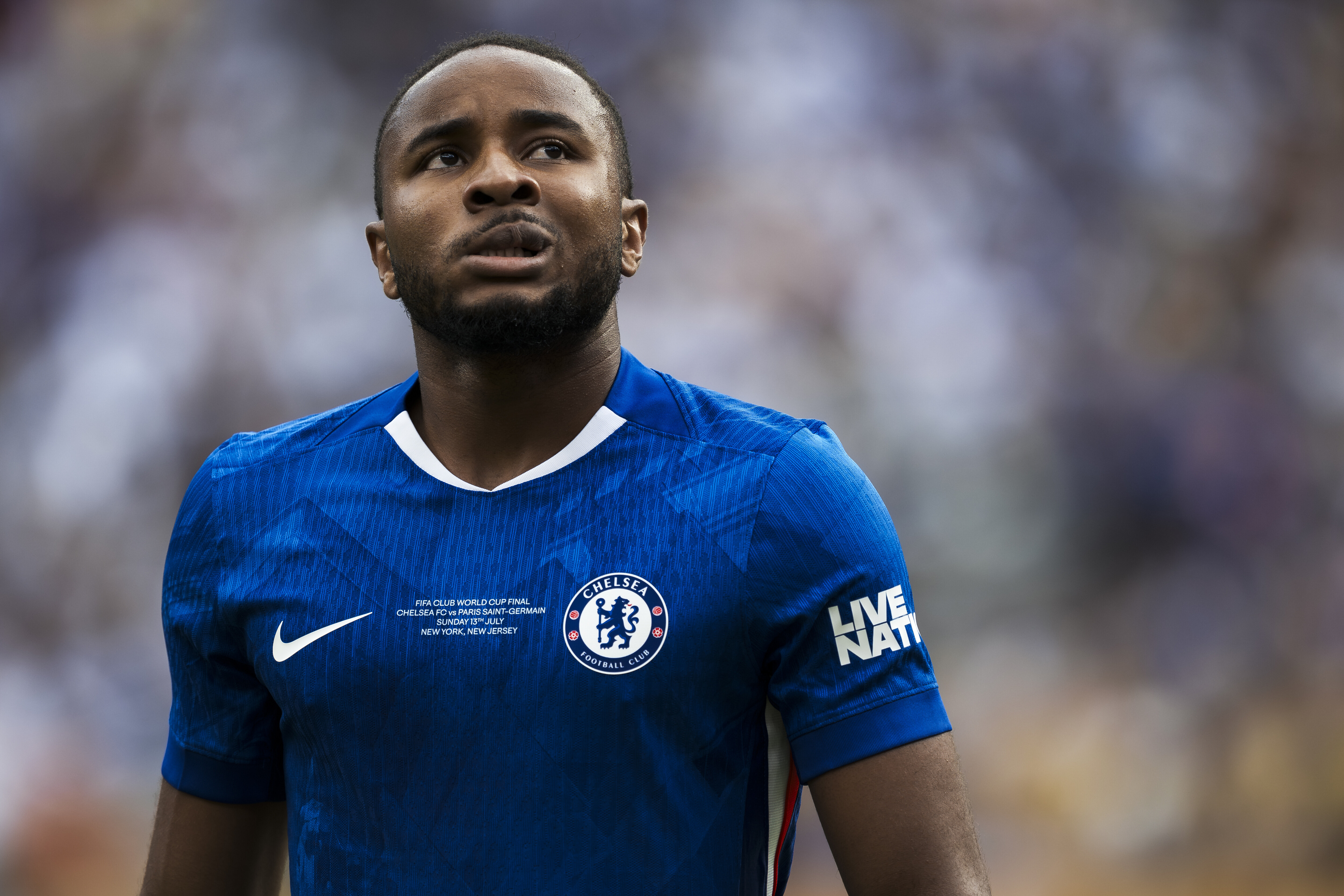 METLIFE STADIUM, EAST RUTHERFORD, NEW JERSEY, UNITED STATES - 2025/07/13: Christopher Nkunku of Chelsea FC looks on during the FIFA Club World Cup final football match between Chelsea FC and Paris Saint-Germain FC. Chelsea FC won 3-0 over Paris Saint-Germain FC. (Photo by NicolÃ² Campo/LightRocket via Getty Images)