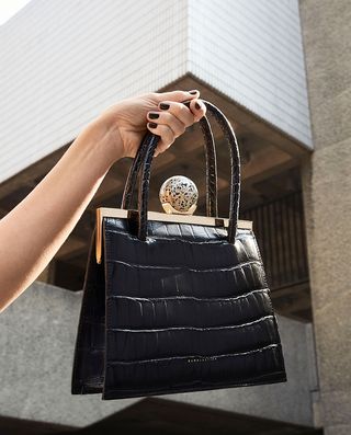 ‘Marie Laure' black crocodile bag with Dalmatian Jasper semi precious stone clasp
