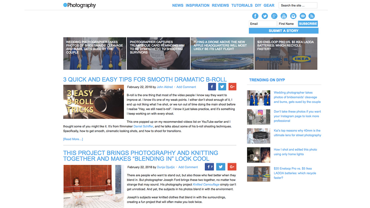DIY Photography website screenshot