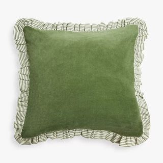John Lewis Velvet Frill Cushion, Green