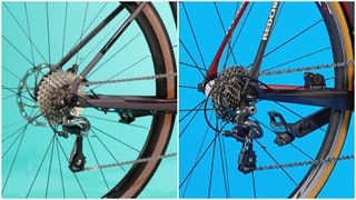 Image shows the cassettes of 10-speed Ultegra vs modern Tiagra