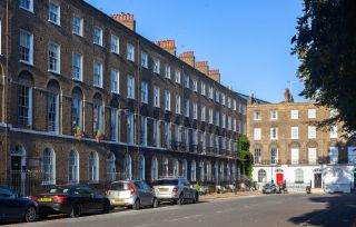 Block of flats on Myddelton Square, Clerkenwell, London EC1, England, UK.