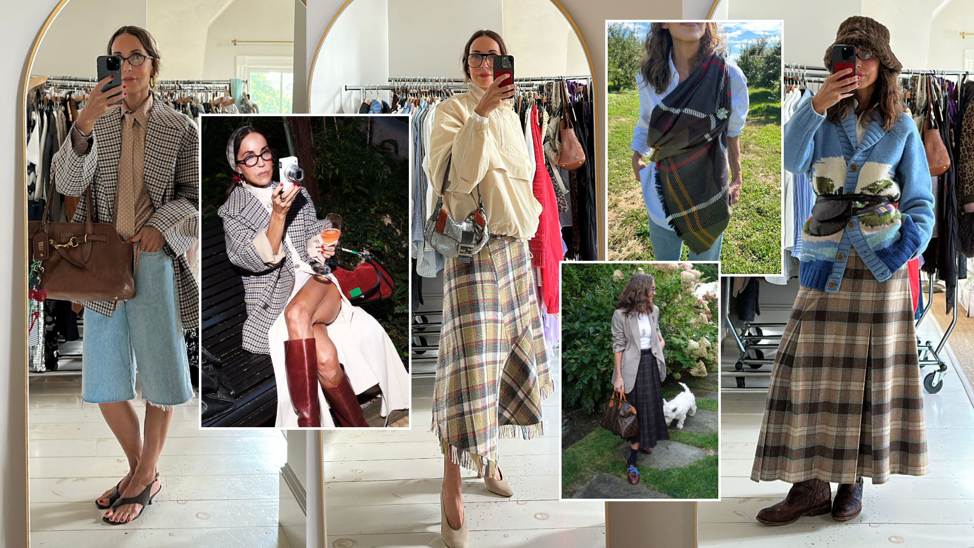 a collage of Larissa Mills wearing plaid