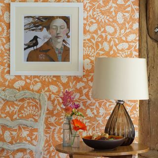 Orange and white floral wallpaper