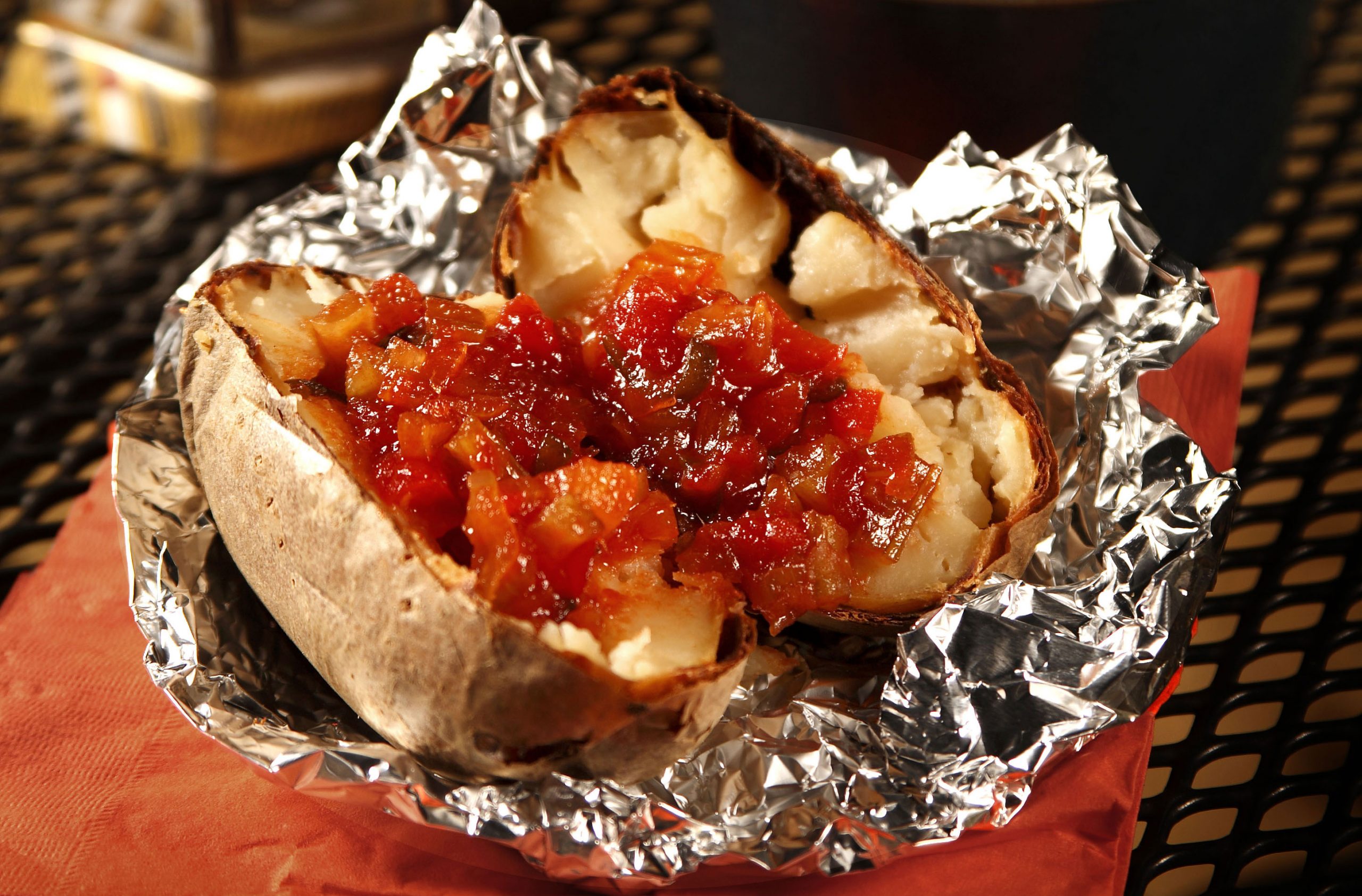 Tomato and Chilli Topped Potatoes