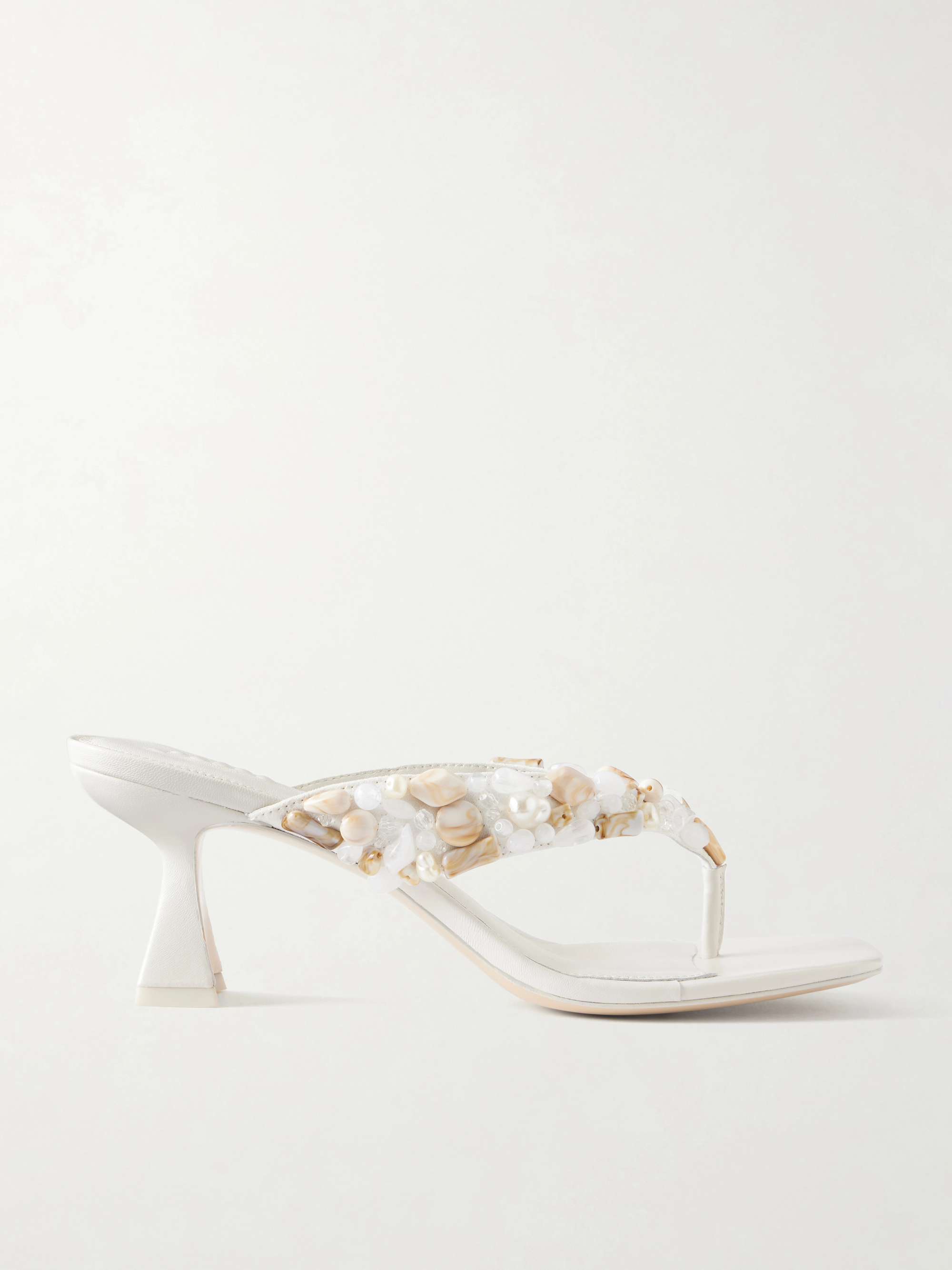 Abi Bead-Embellished Leather Thong Sandals