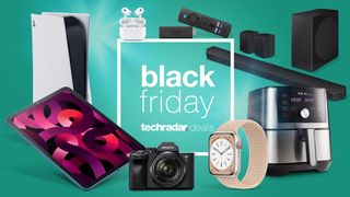 Black Friday deals text surrounded by products