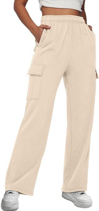 ANRABESS Women's Green Long Sleeve Crop Top Wide Leg Pants Knit Sweatsuit
