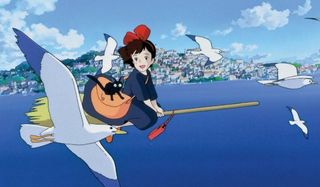 Kiki's Delivery Service Kiki flies on her broom and Jiji freaks out about birds