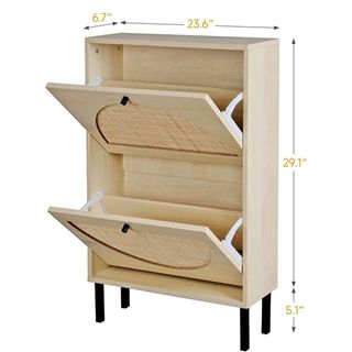 Angel Sar Rattan Shoe Cabinet with 2 Flip Drawers, Narrow Shoe Storage Cabinet, Shoe Organizer for Entryway, Bedroom, Living Room, Apartment, Natural Wood