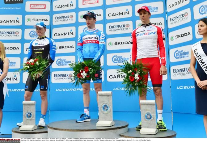 Sam Bennet (NetApp-Endura), Raymond Kreder (Garmin-Sharp) and Alexander Porsev (Katusha)