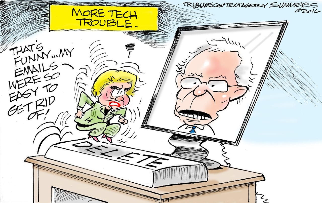 Political Cartoon U.S. Bernie Hillary Emails 2016