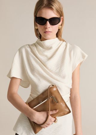 MANGO, Textured Draped Blouse