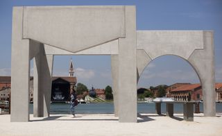 Large concrete, arched pavilion