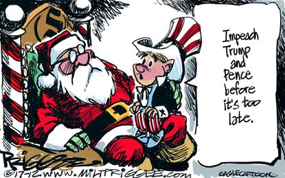 Political cartoon US. Trump Pence impeachment Christmas
