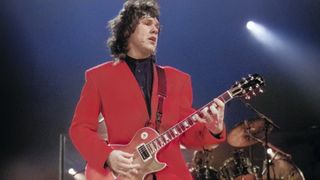 Gary Moore performs in 1990 with his Gibson Les Paul Standard previously owned by Peter Green.