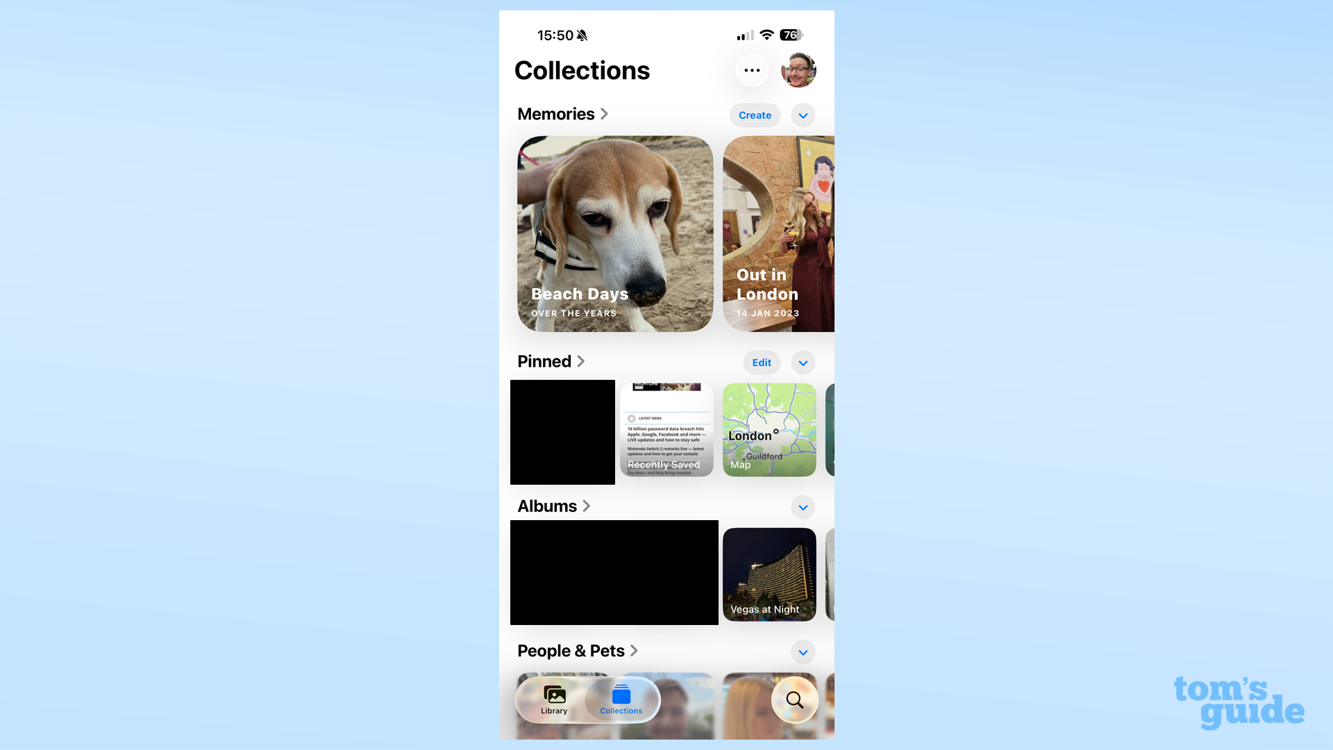 iOS 26 beta Photos app collections page