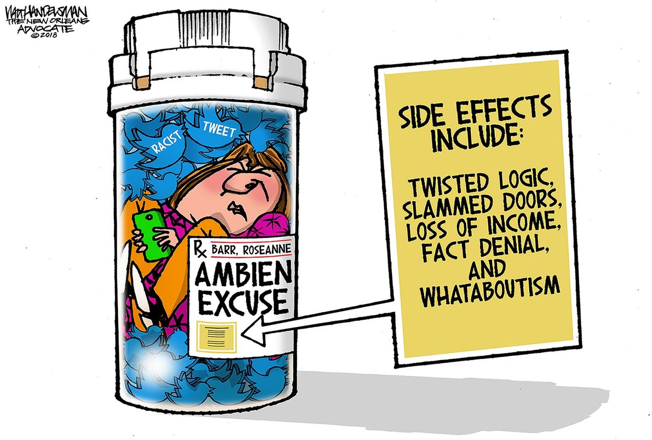 Editorial cartoon U.S. Roseanne Ambien racist tweets