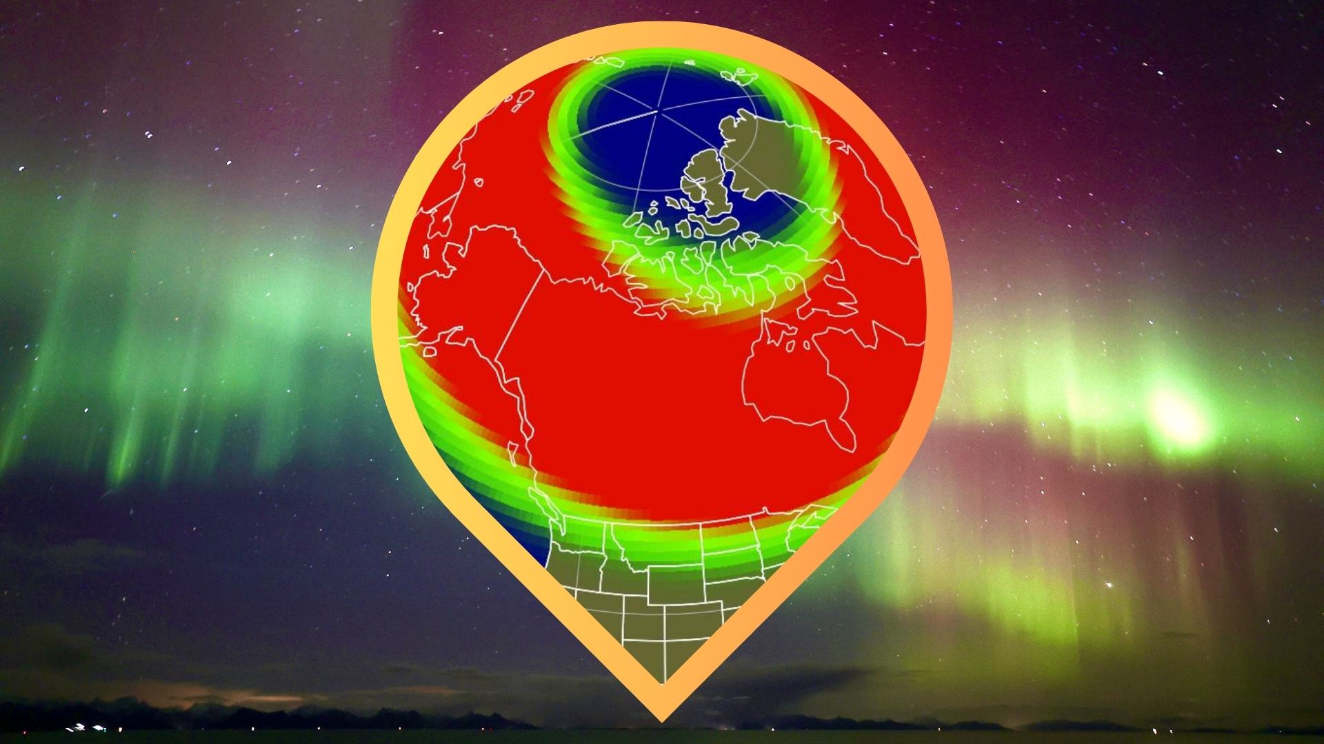 Map showing the possible aurora viewline across the US overnight tonight during the strongest period of geomagnetic activity which could see auroras spread deep into mid-latitudes.
