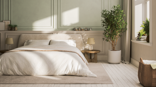 Bedroom with cream wooden floor