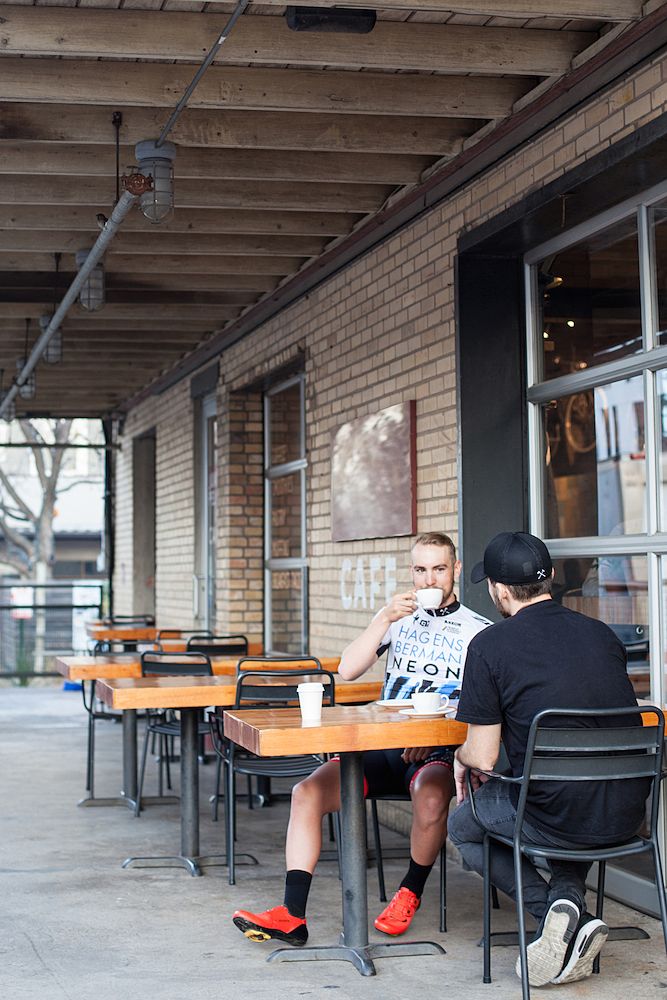 Coffee stops are a common part of a cyclist's training routine