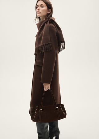 Wool Coat With Fringed Scarf - Women | Mango United Kingdom