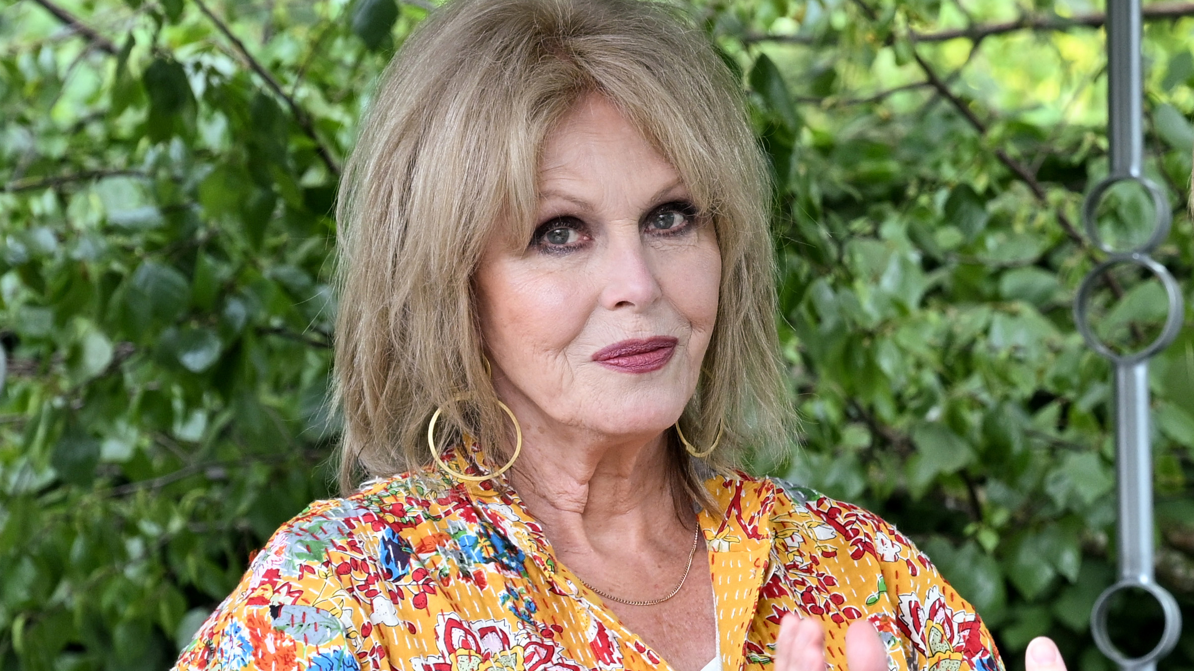 Cropped photo of joanna lumley at the chelsea flower show 2025
