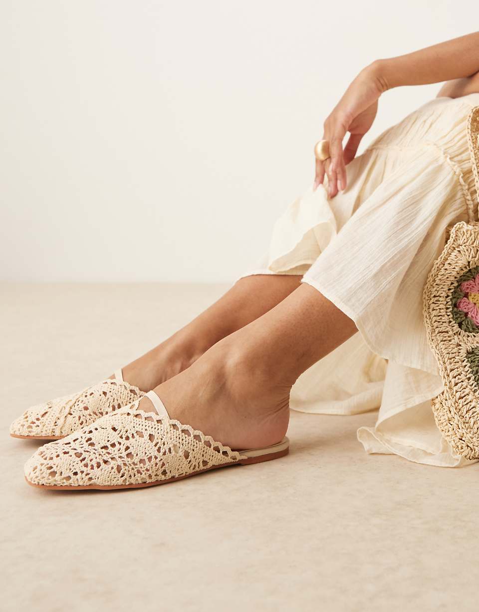 Asos Design Lilo Bow Mule Ballets in Cream Embroidery