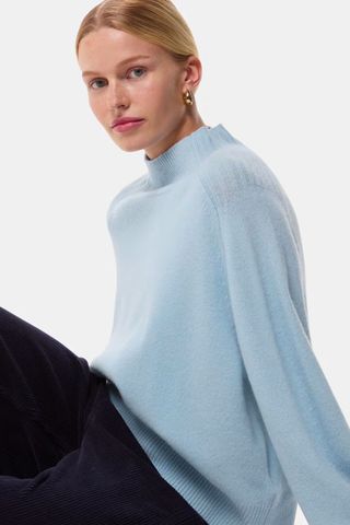 Whistles Pale Blue Wool Funnel Neck Knit